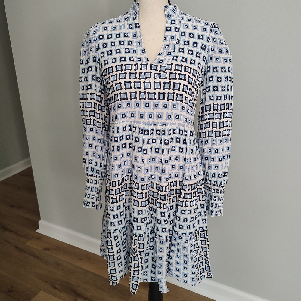 STS Sail To Sable Tiered Lined Dress Blue White Coastal Lightweight Boho Size XS